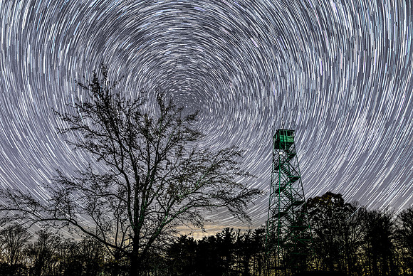Star trails over Brown County State Park Fire Tower