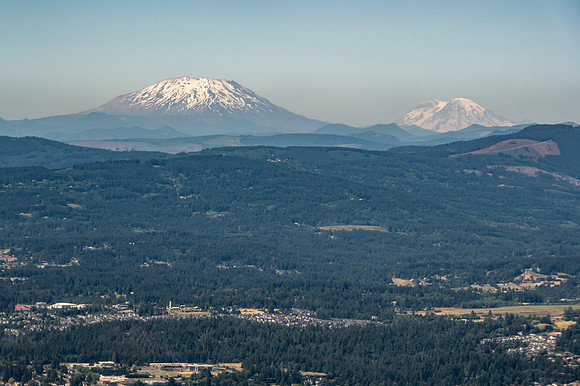 Mt St Helens and Mt Adams, Washington from the air