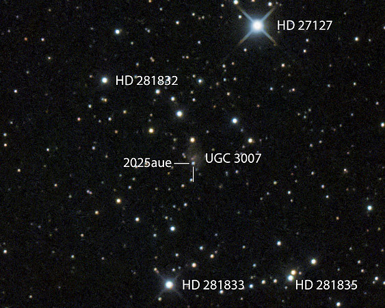 Supernova 2025aue in Galaxy UGC 3007 Feb. 22, 2025